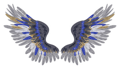 Beautiful grey blue golden vector wings