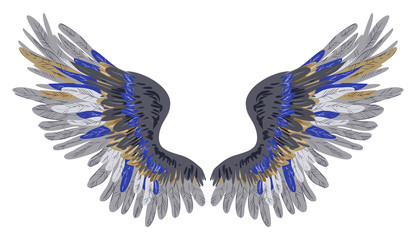 Beautiful grey blue golden vector wings