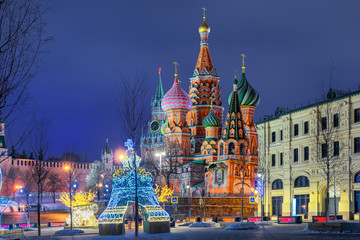 Fototapeta na wymiar New Year illumination at the Moscow Kremlin in winter