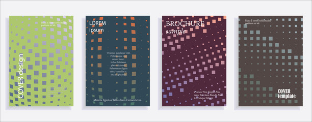 Minimalistic cover design templates. Set layouts of books covers, albums, notebooks, reports, magazines. Square, dot halftone gradient effect, flat modern abstract design geometric mock-up texture