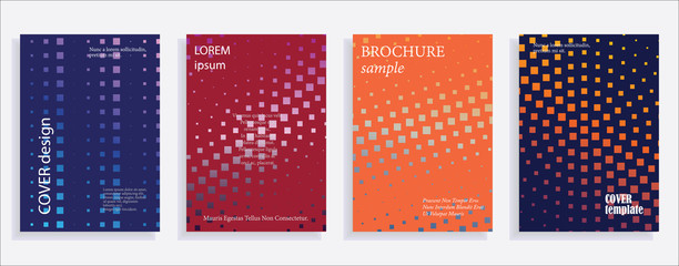 Minimalistic cover design templates. Set layouts of books covers, albums, notebooks, reports, magazines. Square, dot halftone gradient effect, flat modern abstract design geometric mock-up texture
