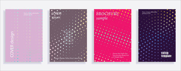 Minimalistic cover design templates. Set layouts of books covers, albums, notebooks, reports, magazines. Square, dot halftone gradient effect, flat modern abstract design geometric mock-up texture