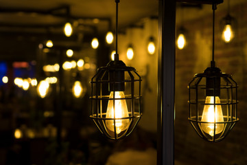 Retro style lamps in a restaurant or cafe