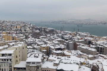 Istanbul skyline in snowy weather 