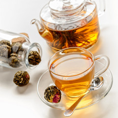 Green tea balls with flowers