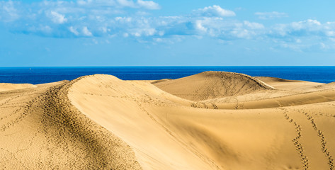 Landscape with golden sand dunes of Maspalomas, Gran Canaria, Canary Islands, Spain