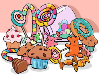 sweet food objects group cartoon illustration