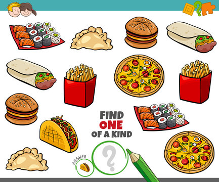 one of a kind game for kids with food objetcs