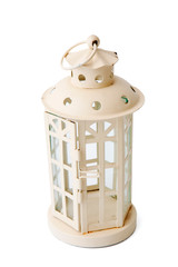 white small lantern isolated on white. Retro lantern in white