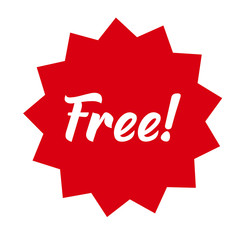 Free! badge banner. Attention grabber design element. Star label for marketing offer.