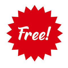 Free! badge banner. Attention grabber design element. Star label for marketing offer.