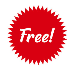 Free! badge banner. Attention grabber design element. Star label for marketing offer.