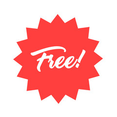 Free! badge banner. Attention grabber design element. Star label for marketing offer.