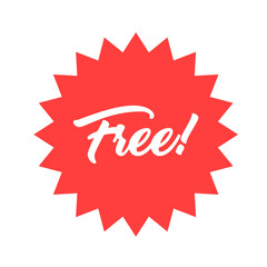 Free! badge banner. Attention grabber design element. Star label for marketing offer.