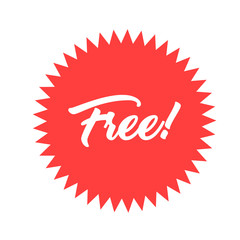 Free! badge banner. Attention grabber design element. Star label for marketing offer.