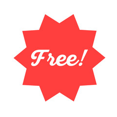 Free! badge banner. Attention grabber design element. Star label for marketing offer.