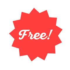 Free! badge banner. Attention grabber design element. Star label for marketing offer.