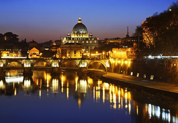 Fototapeta na wymiar Bridge of Sant Angelo and Basilica of St. Paul in Rome. Italy