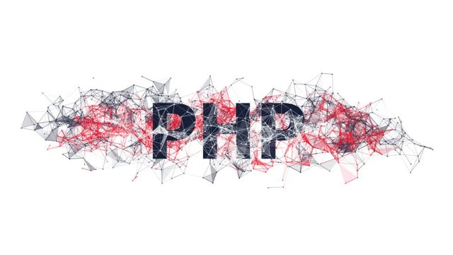 PHP language programming banner with colorful plexus design. Software technology animation. Online and offline courses of coding. Website development, front end engineering design.