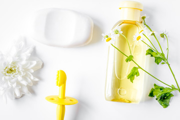 natural organic cosmetics for baby on white background top view