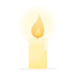 Fototapeta premium Burning candle isolated on white background. Vector illustration in flat style.