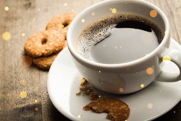 Coffee black cup on wooden background