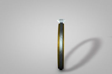 3D render of a beautiful gold and silver diamond wedding ring closeup on white background