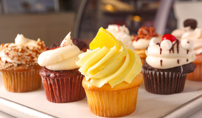 Variety of cupcakes at a local bakery