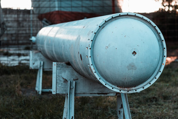 World war two long flat nosed submarine torpedo on public display