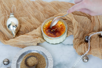 Eating a creme brûlée, holiday styled
