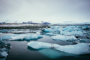 Iceland Winter Landscape Diamond Beach and Vatnajökull