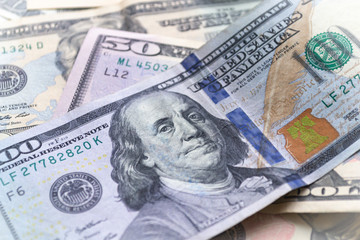 100 Dollars banknote. Money of United Sattes. Macro photo