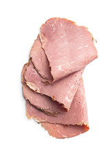 Sliced roast beef. Tasty fresh meat.