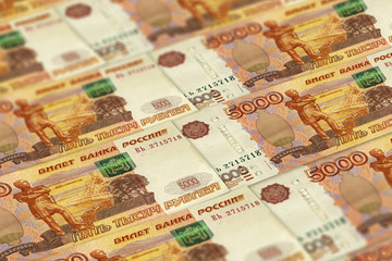 Russian rubles banknotes background. 5000 RUB