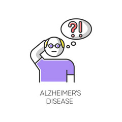Alzheimer's disease color icon. Dementia. Memory loss. Trouble with thinking. Illness from old age. Elderly person. Mental disorder. Clinical psychology. Neurology. Isolated vector illustration