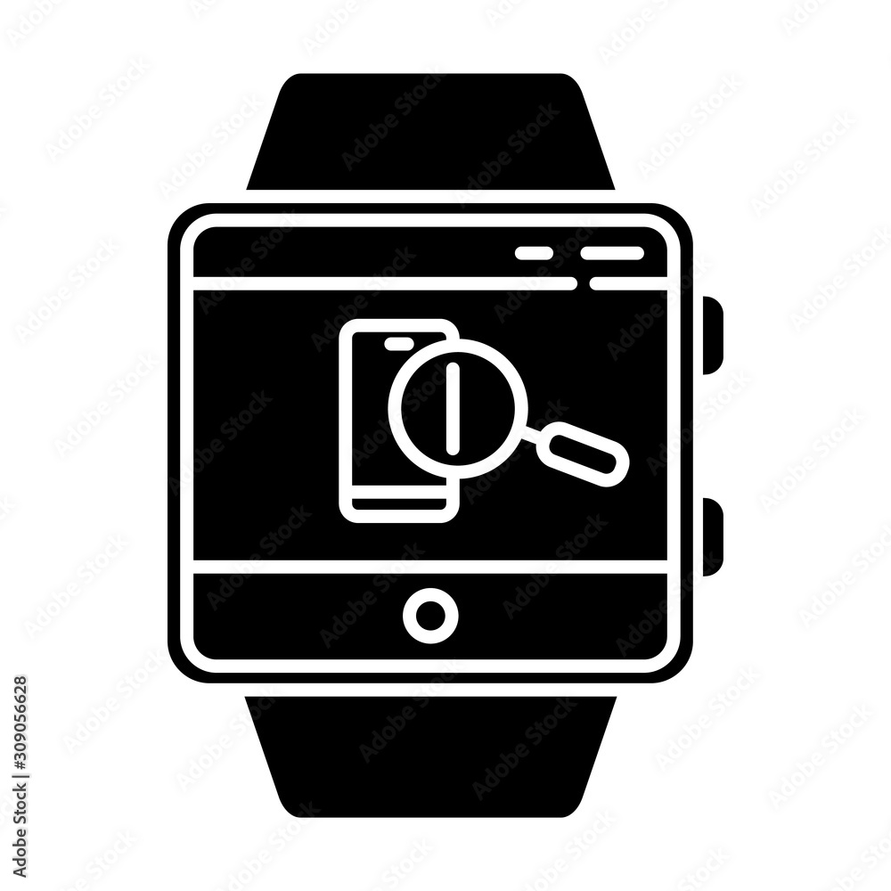 Poster find phone smartwatch function glyph icon. silhouette symbol. showing location of device and locking