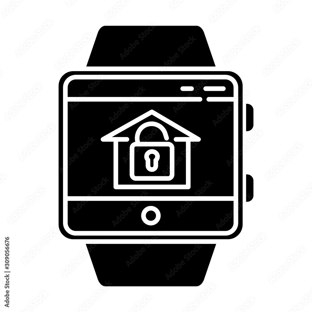 Poster home security monitoring smartwatch function glyph icon. house alarm system remote control device fe