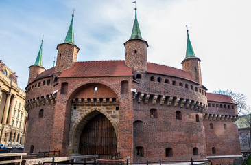 View of famous barbakan in Krakow, Poland