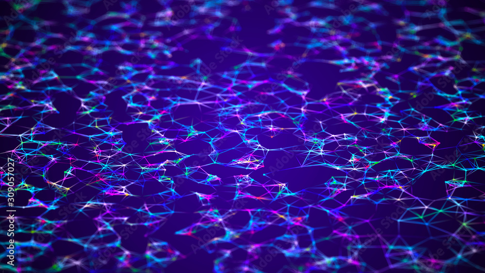 Poster Visualization musical sounds. Abstract technology background. Artificial intelligence. Science background. Big data visualization. 3D rendering.