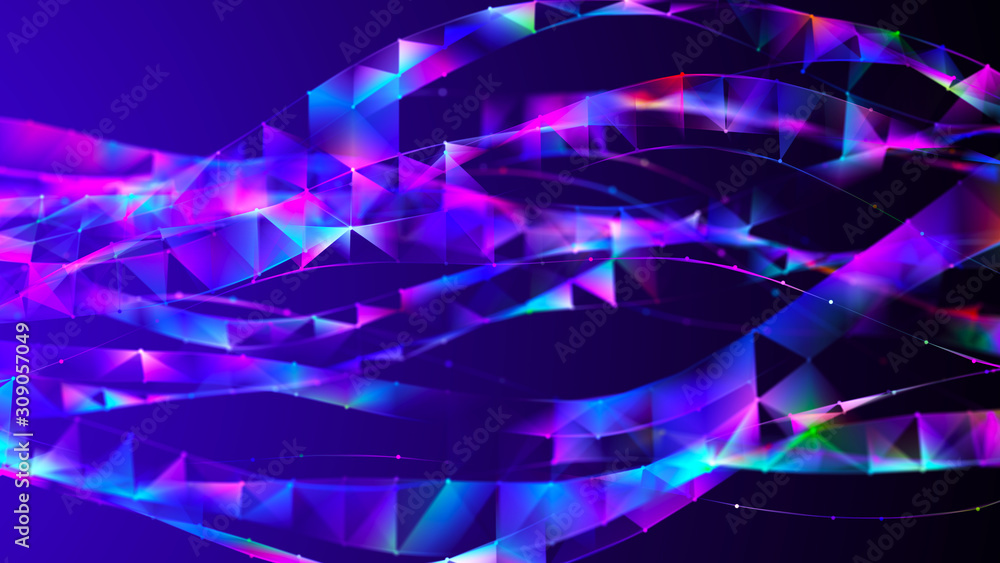 Poster Visualization musical sounds. Abstract technology background. Artificial intelligence. Science background. Big data visualization. 3D rendering.
