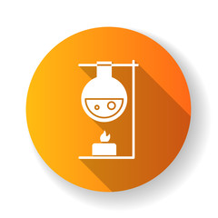 Liquid flask and test tube yellow flat design long shadow glyph icon. Organic chemistry. Conducting experiment. Mixing chemicals. Scientific research. Vector silhouette illustration