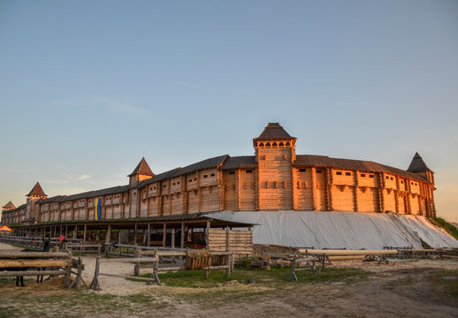 Ancient wooden structure on a blue sky background