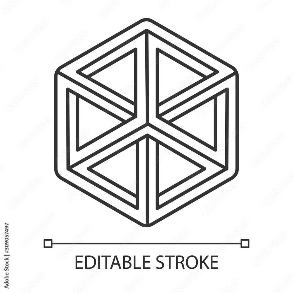 Poster optical illusion puzzle linear icon. paradox. mental exercise. challenge. ingenuity test. visual bra