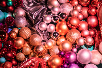 Group of red and gold Christmas Baubles