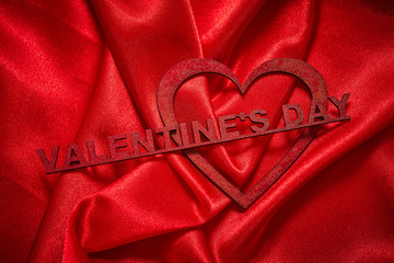 Valentines Day Background, Valentine Heart Red Silk Fabric, Wedding Love - Image