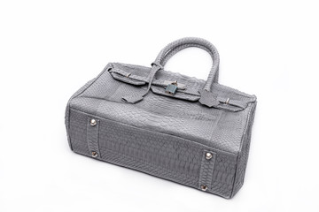 Fashion luxury snakeskin python handbag isolated on a white background.