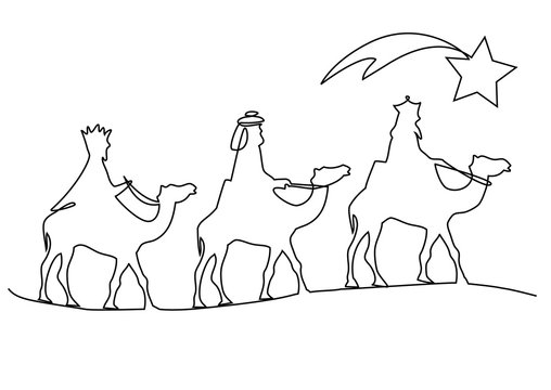 Three wise men bring presents to Jesus