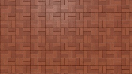 Background texture of rectangular shaped brown tiles in square formation.