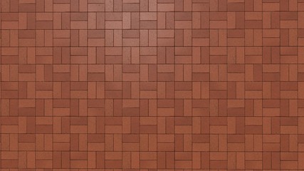 Background texture of rectangular shaped brown tiles in square formation.