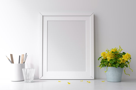 mockup frame with yellow flowers
